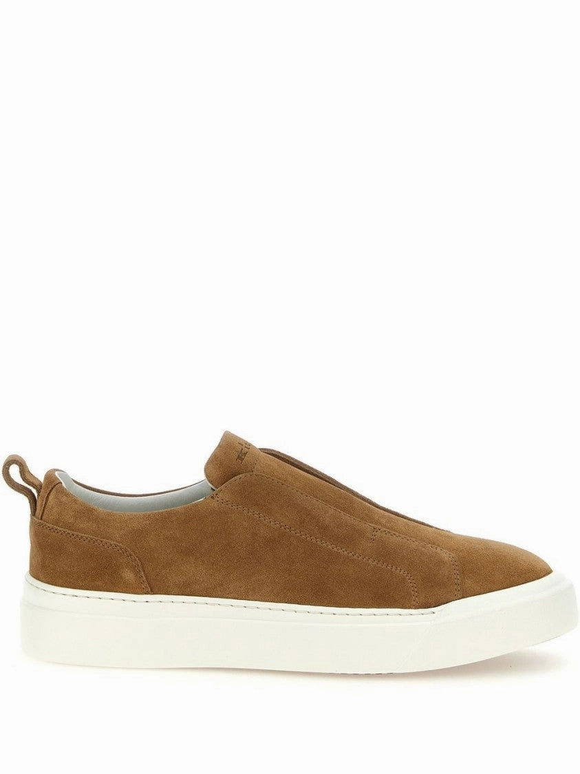 Cognac Brown Suede Slip-On Loafers With Logo-Debossed Tongue Chic Vibe