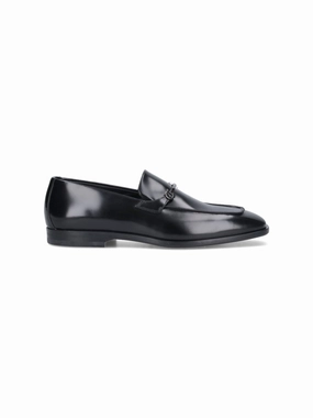 Fringed Tongue Gancini Loafers In Black Leather