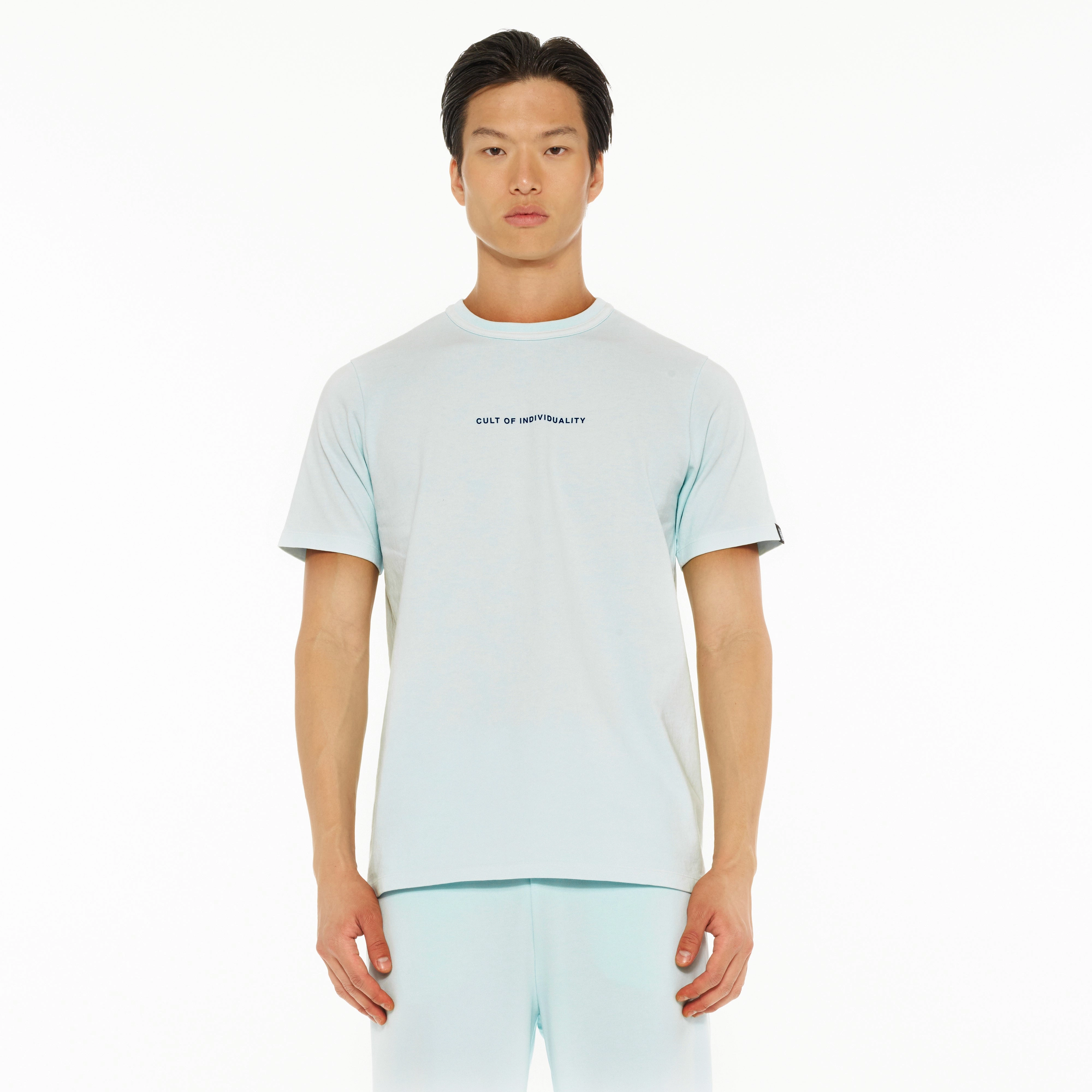 Cult's Heavyweight Short Sleeve Crew Neck Tee "Shimuchan" Logo in Powder Blue Quick Wear Ultra Soft Texture