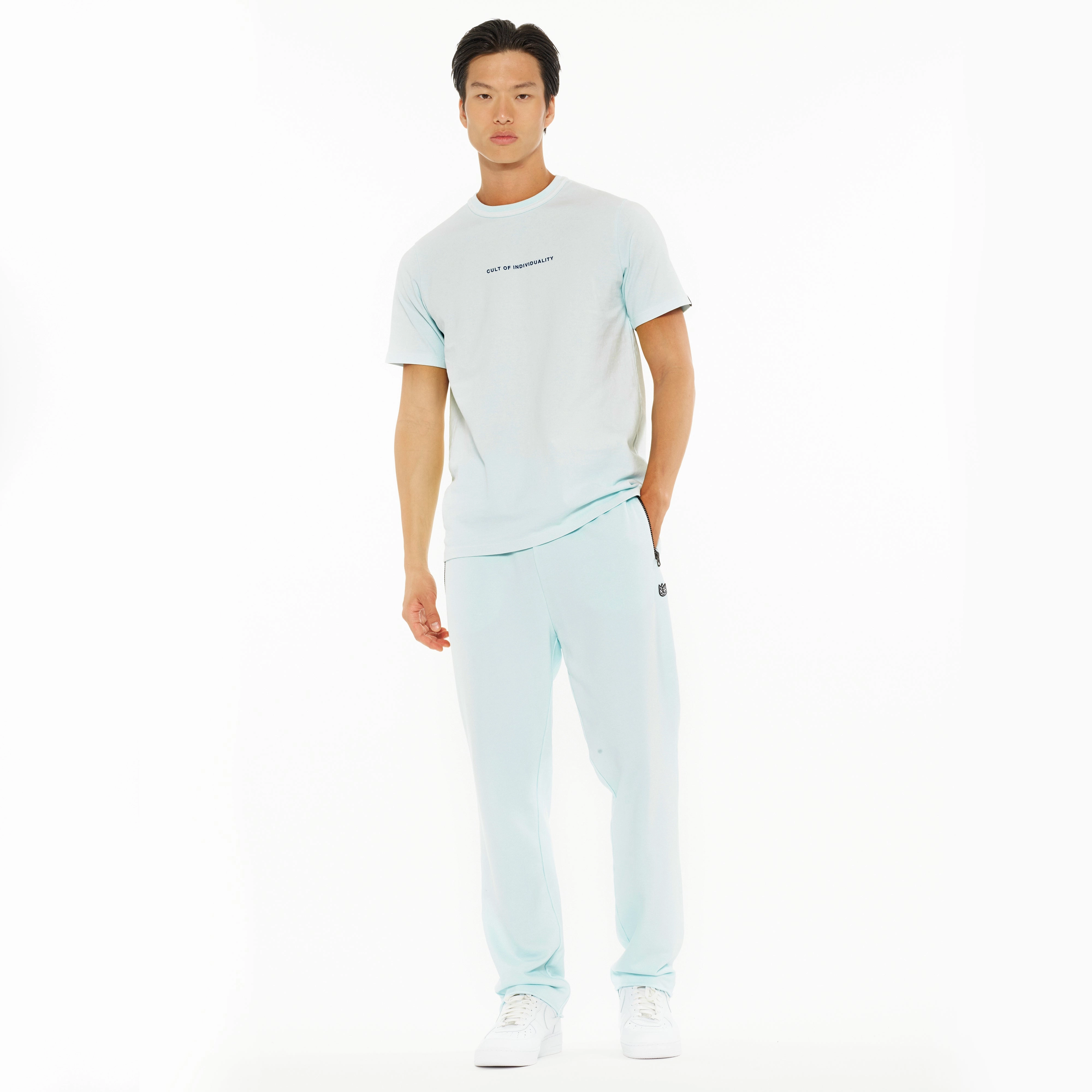 Lace trim LayeredHemDetails Cult's Heavyweight Short Sleeve Crew Neck Tee "Shimuchan" Logo in Powder Blue