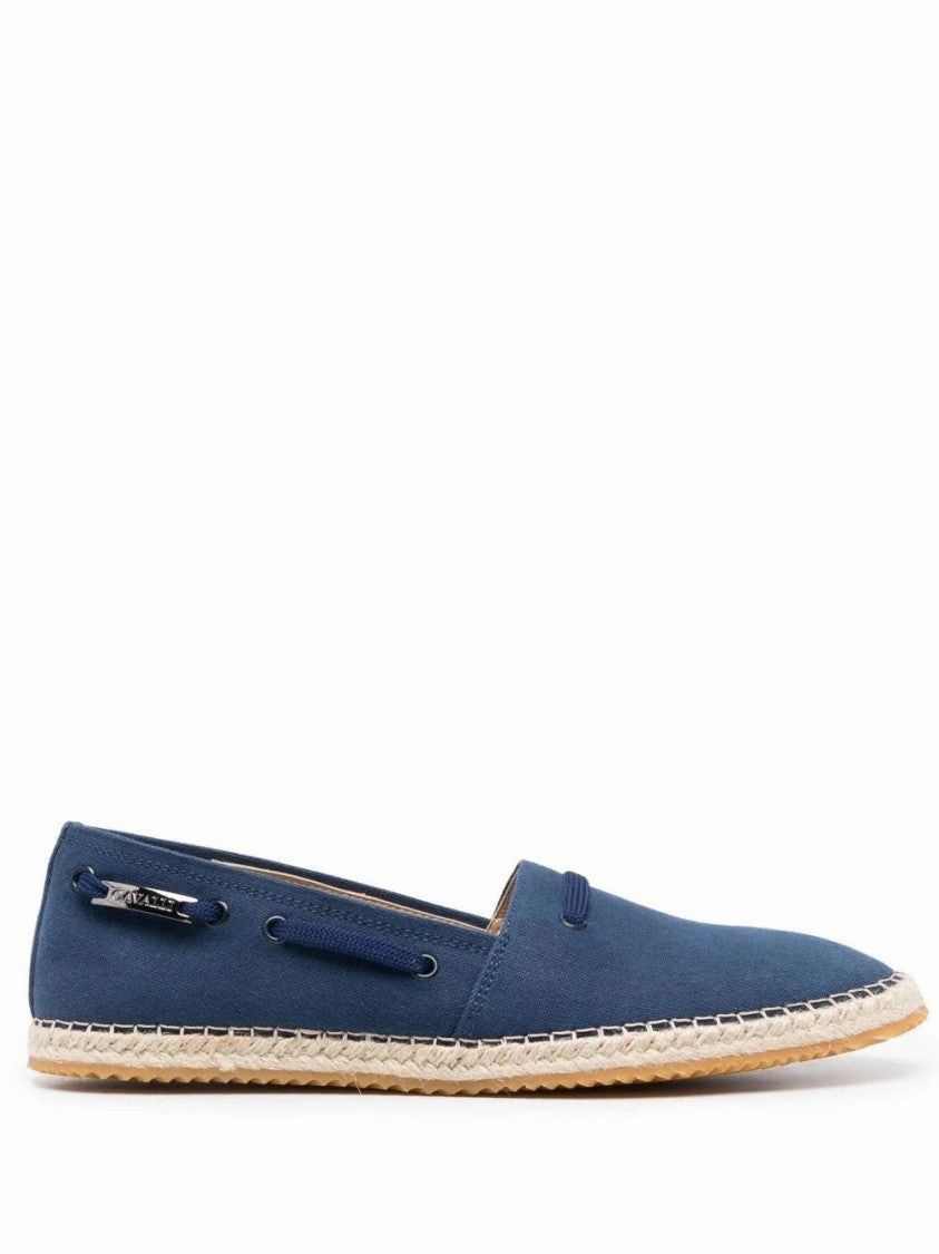 Blue Textile Loafers With Woven Jute Sole Washable Festival Walk