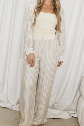 Sloane Striped Button-Down Shirt and Pants Set in Natural - Nursing Friendly Denim finish Comfortable Layers