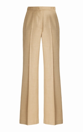 Elegant Comfort Sharp and Stylish Vesta Pant in Hay Virgin Wool and Silk Linen