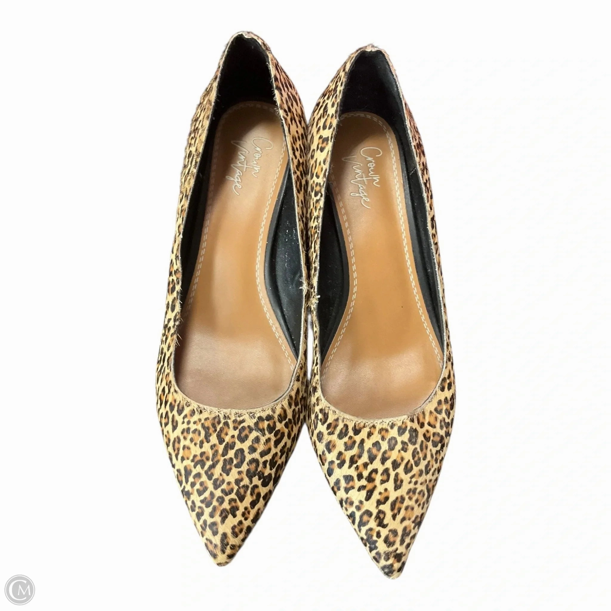 Formal Footwear Slip-On Pumps Shoes Heels Block By Crown Vintage In Animal Print, Size: 7.5