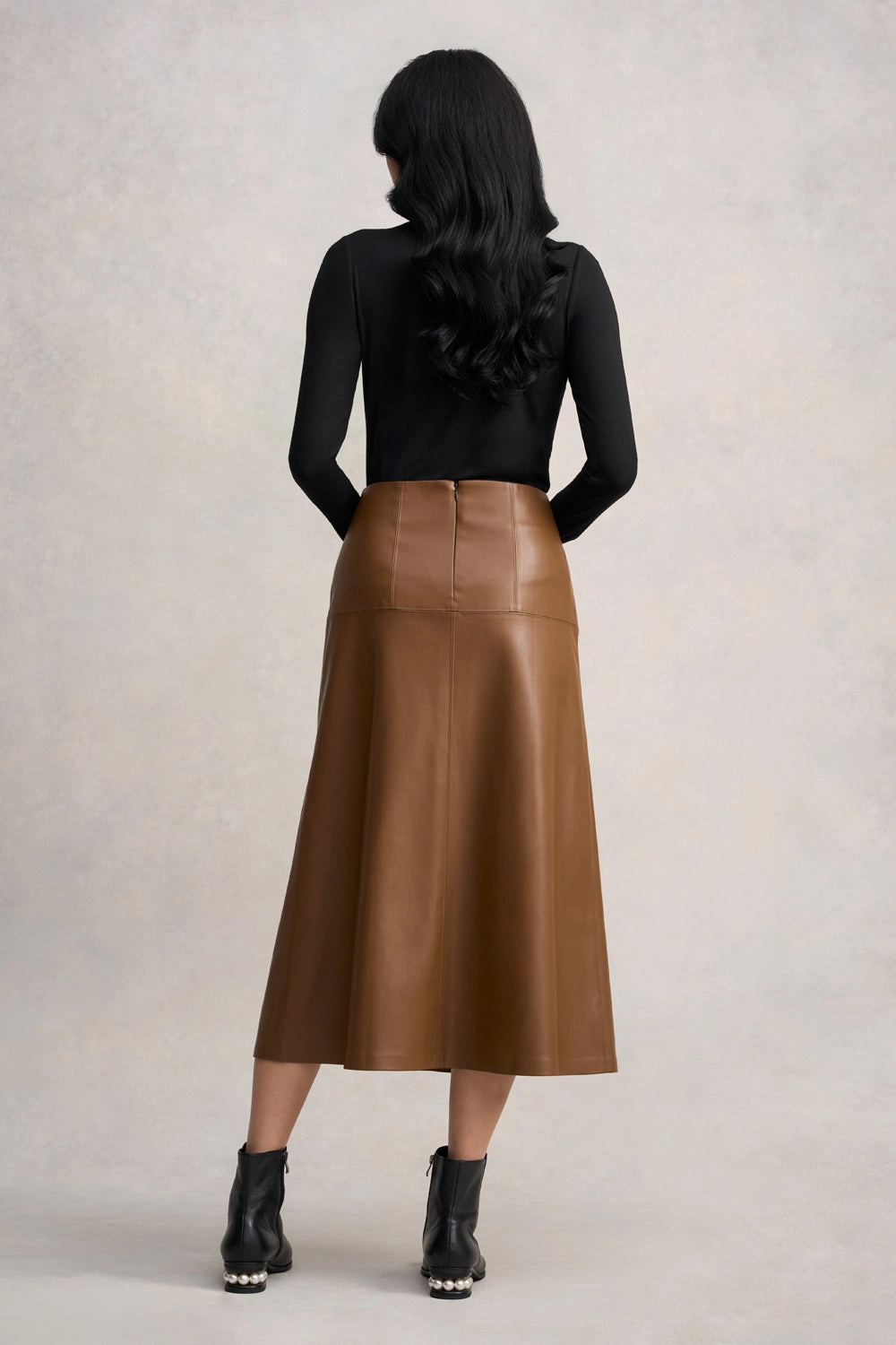 Faux Leather Skirt - Tan Innovative Fabric Bold Finish