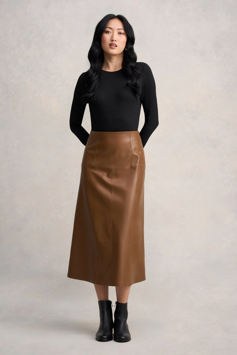 Faux Leather Skirt - Tan Smooth Motion