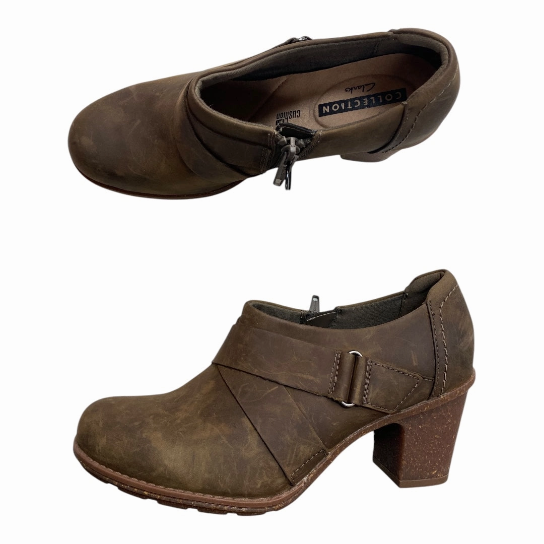 Wedding Sandals Comfortable Buckle Shoes Heels Block By Clarks In Brown, Size: 7.5