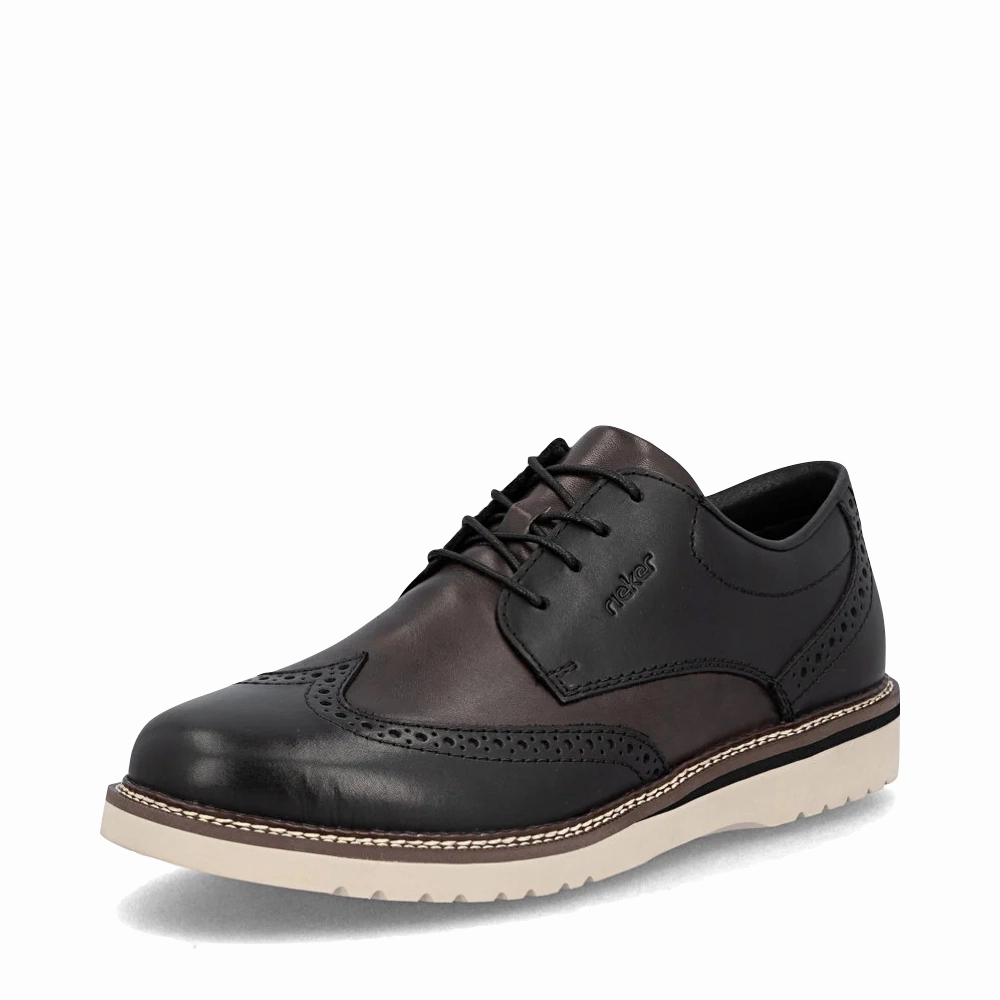 Rieker Men's Alan 04 Wing Tip Shoe in Nero/Blei Black Air Mesh