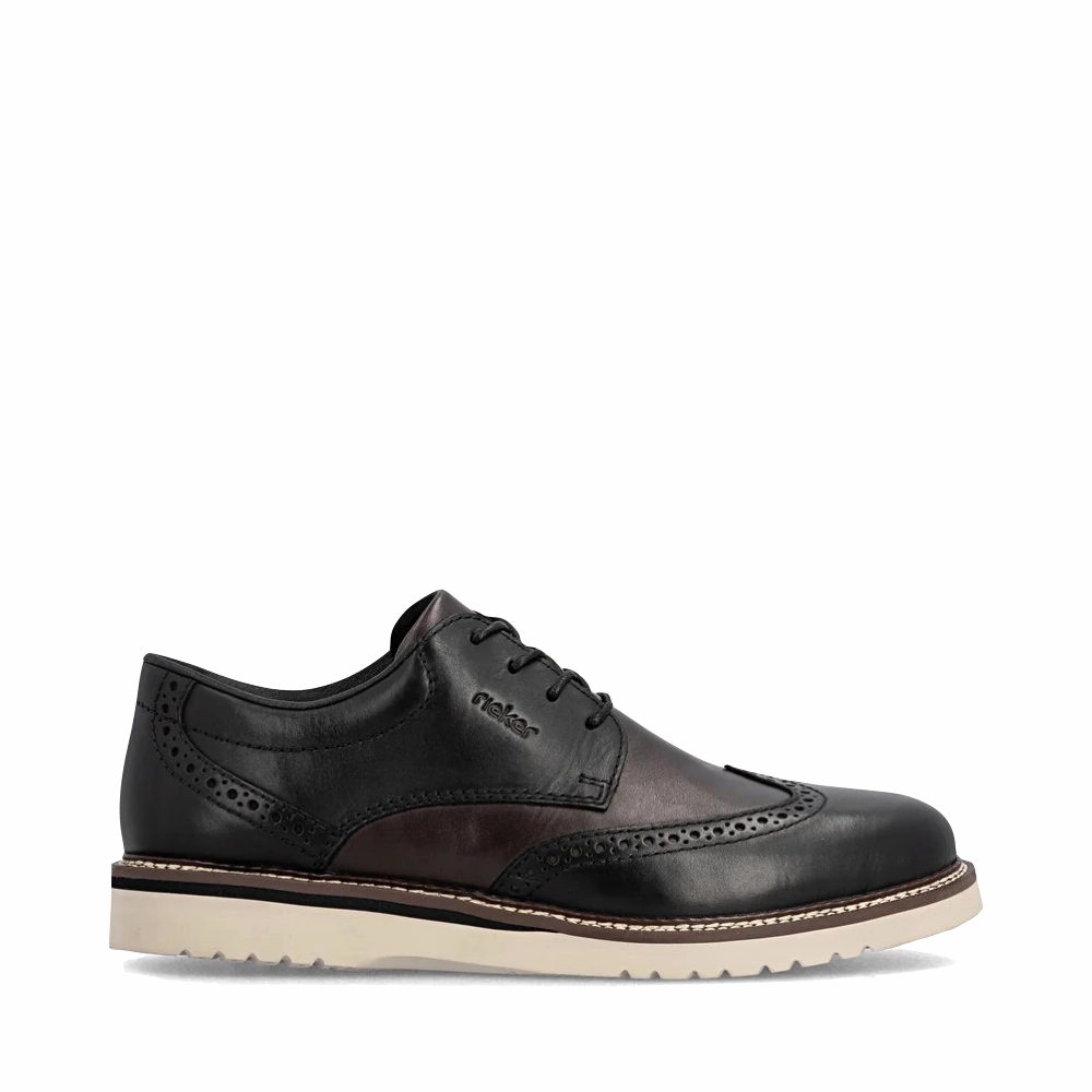 Lounge Wear Rieker Men's Alan 04 Wing Tip Shoe in Nero/Blei Black