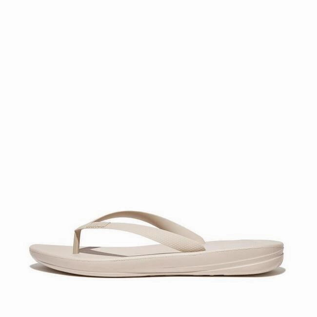 FitFlop Iqushion J80-A20 Egonomic Flip Flops Men's Stone Beige Slide Slippers Fun Day Premium Leather