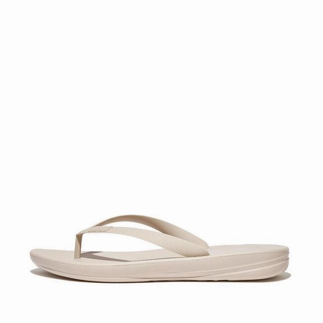 FitFlop Iqushion J80-A20 Egonomic Flip Flops Men's Stone Beige Slide Slippers Comfortable Leather Footwear Slip-On Convenience