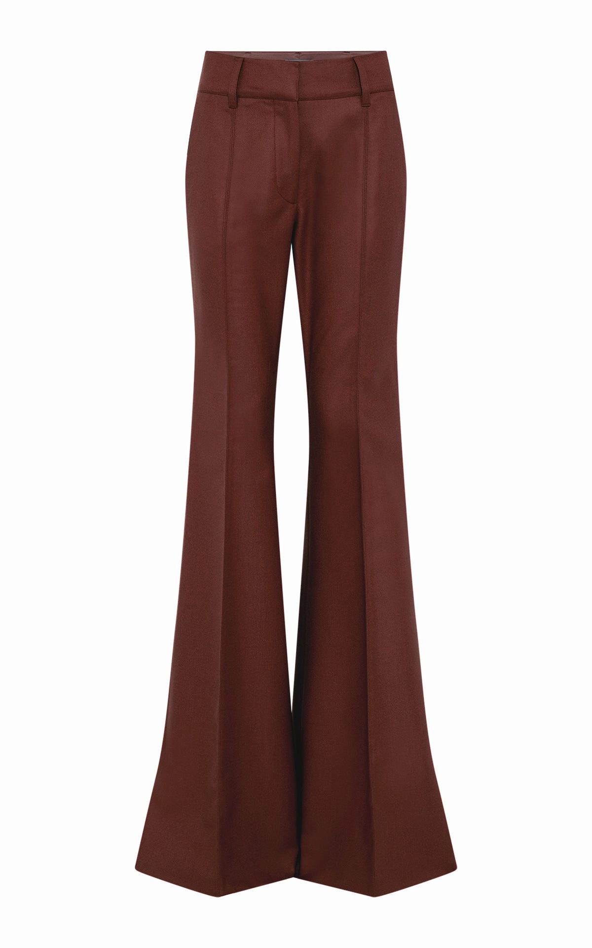 Sophisticated Comfort Luxury Business Style Rhein Flare Pant in Burnt Sienna Wool Cashmere Flannel