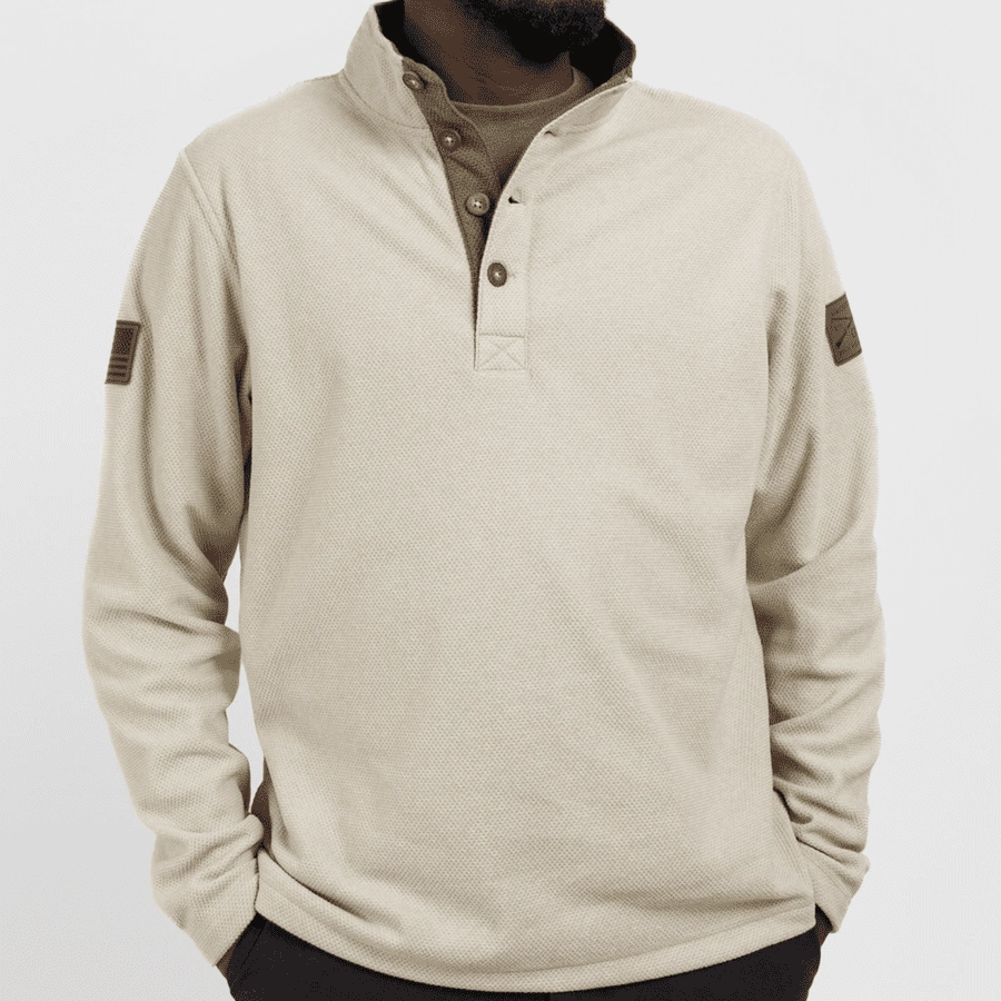 Breathable mesh Fleece Henley - Sand