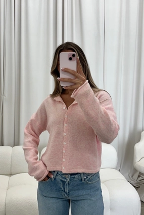 Layered Collar System NonChafe Tag Placement Dani Classic Lightweight Button Down Cardigan Top in Sherbet