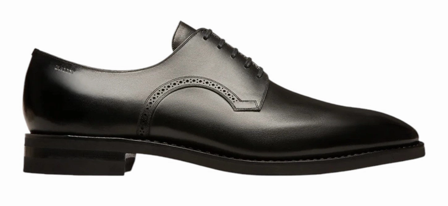 Bally Scrivani 6193768 Men's Black Calf Shiny Leather Derby Shoes Bold Flow