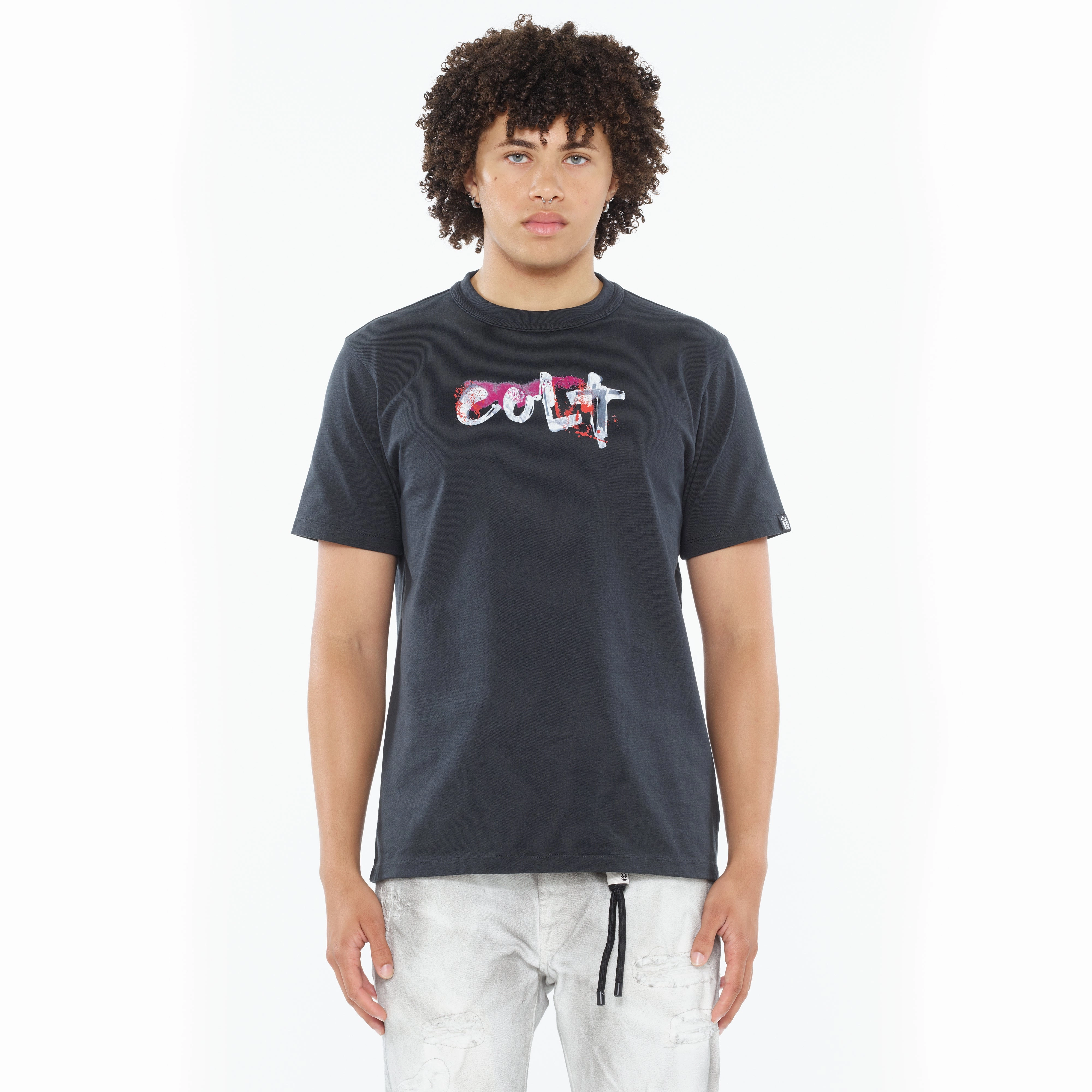 Comfortable And Trendy Breathable Comfort Wear Cult's Heavyweight Short Sleeve Crew Neck Tee "Artist Logo" in Steel