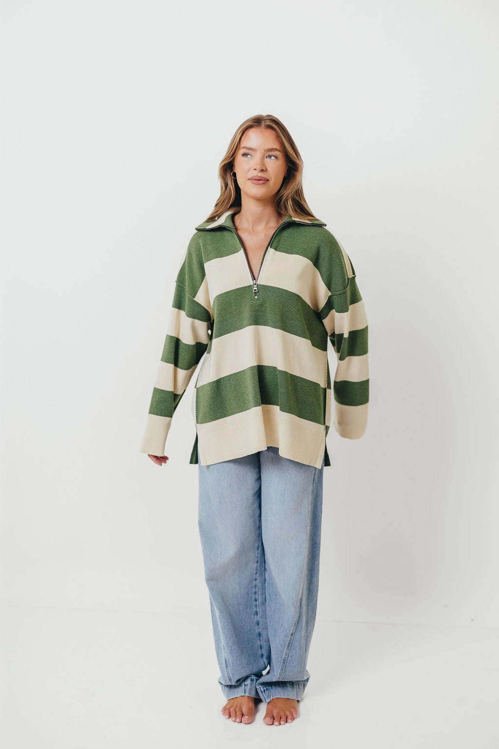 Biodegradable Fiber Fitted Tank Fontaine Pullover in Green Ivory