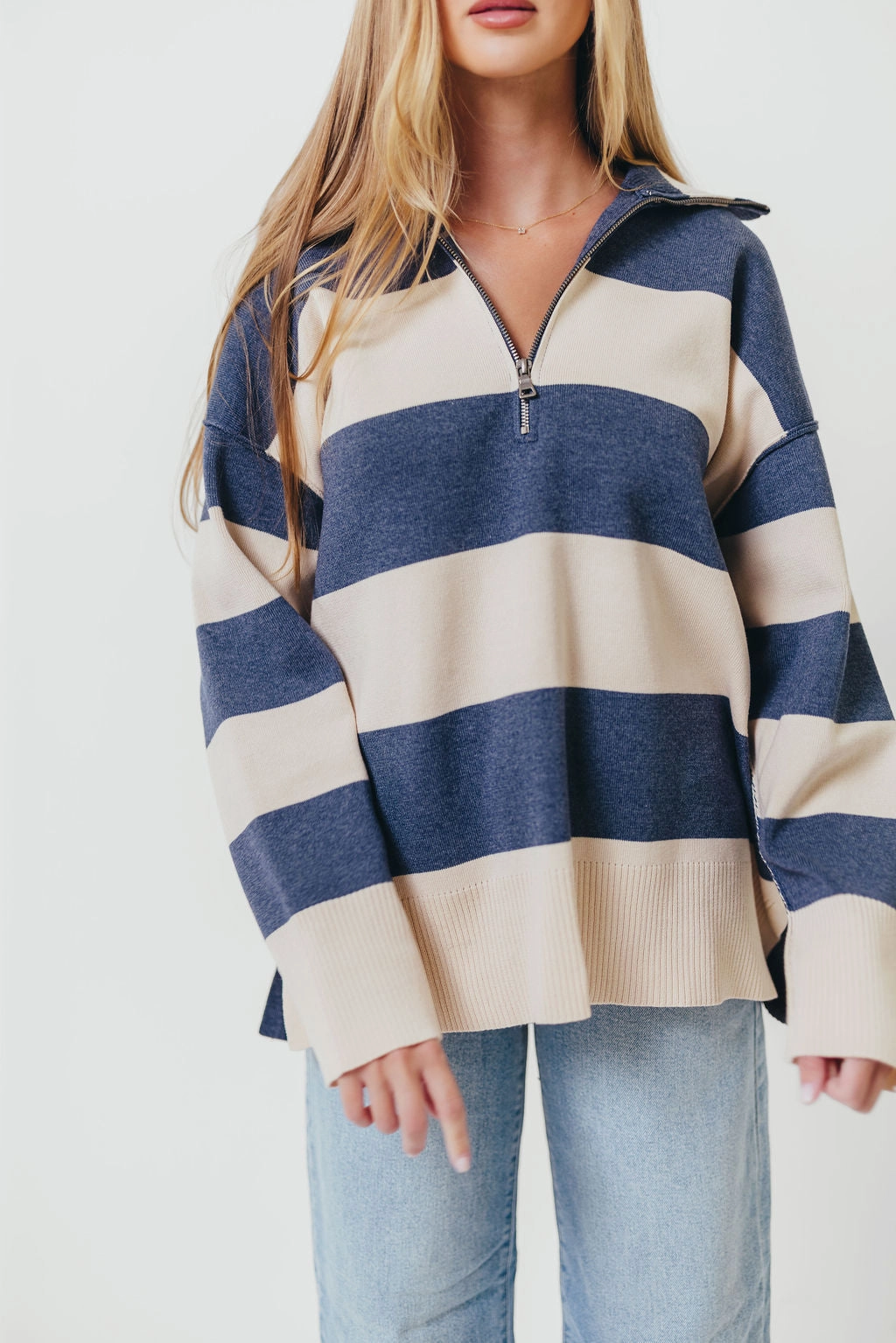 Durable Reinforced Shoulders Fontaine Pullover in Navy Cream