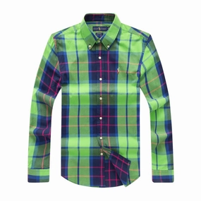 Comfortable Look Polo Ralph Lauren Small Pony Lemon Green/Blue  Men Long Sleeve Check Shirt