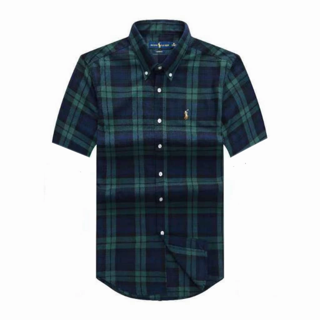 Reinforced Side Vents Ralph Lauren Men Short Sleeve Oxford Check Shirt