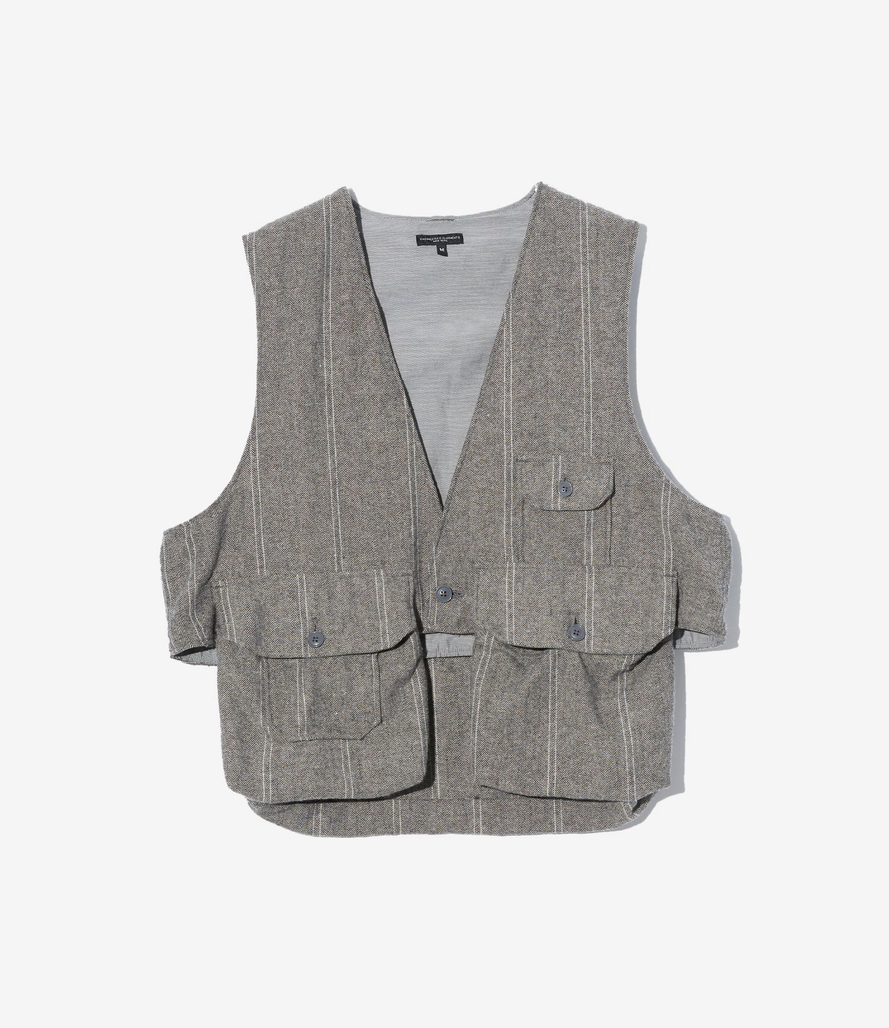 Sustainable Fowl Vest ?C Light Grey Striped Herringbone Wool