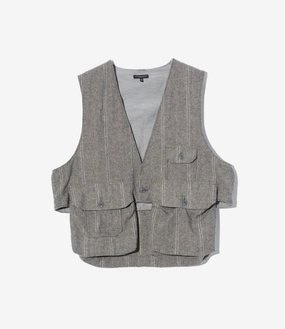 Sustainable Fowl Vest ?C Light Grey Striped Herringbone Wool