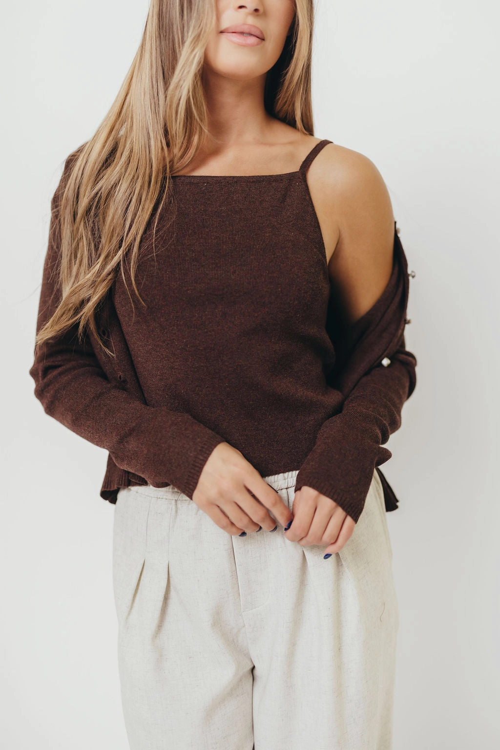 Jayla Knit Tank and Cardigan Set in Espresso NonIrritatingTags