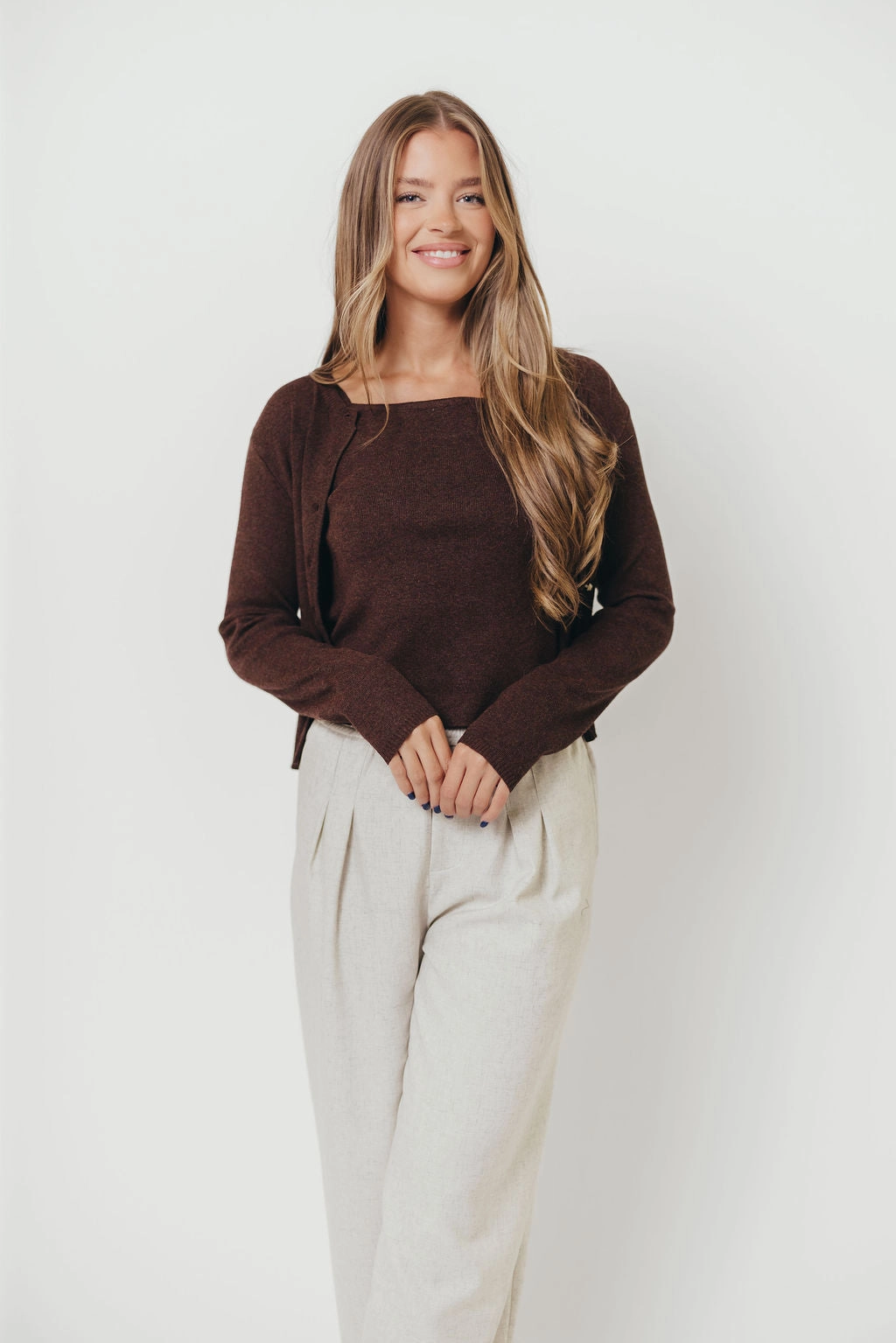 Jayla Knit Tank and Cardigan Set in Espresso Easy Wear