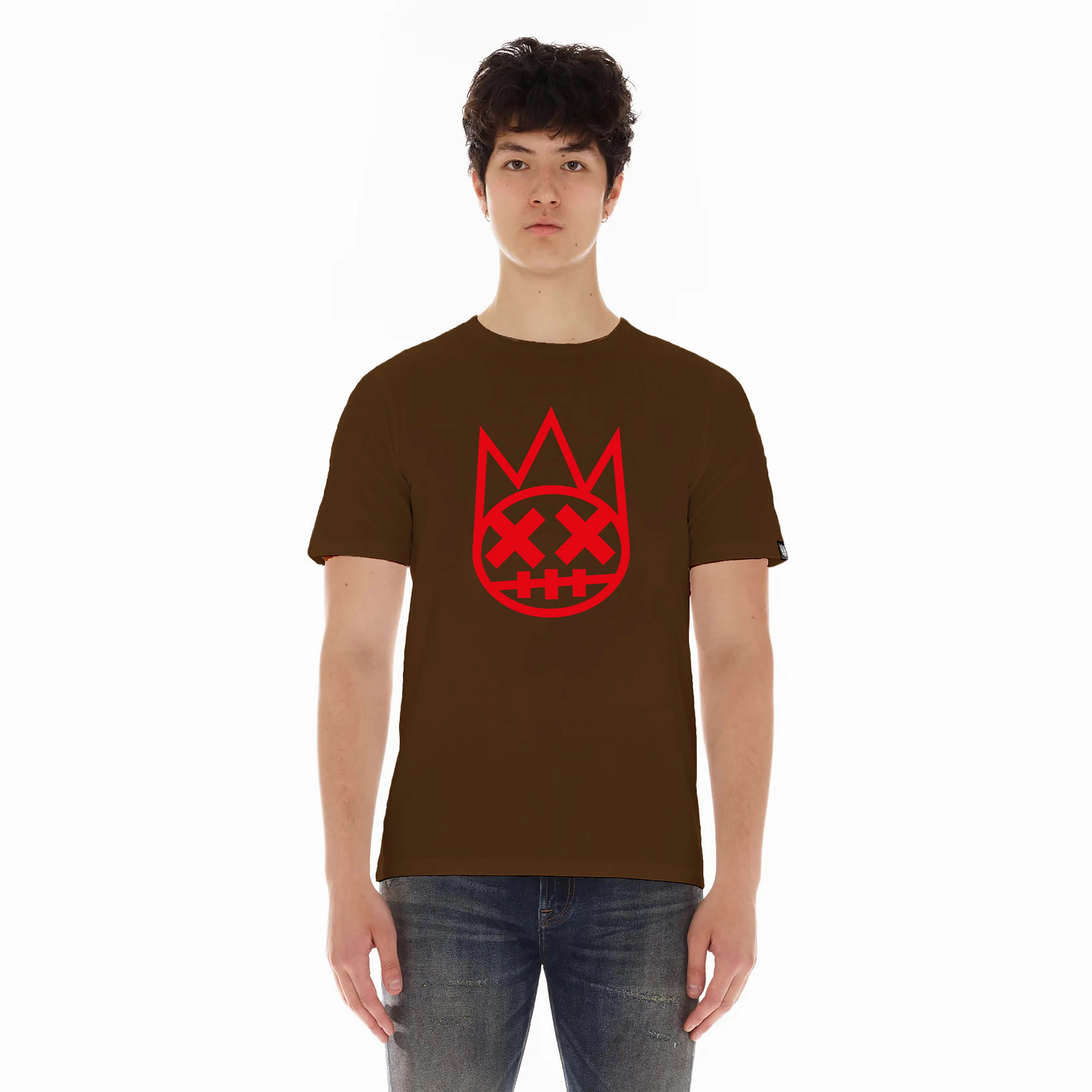 Indoor Event Layering Fashion Cult's Red Shimuchan Short Sleeve Crew Neck Tee in Brown