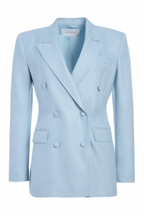 Gavin Blazer in Stone Blue SIlk Virgin Wool Modern Silhouette