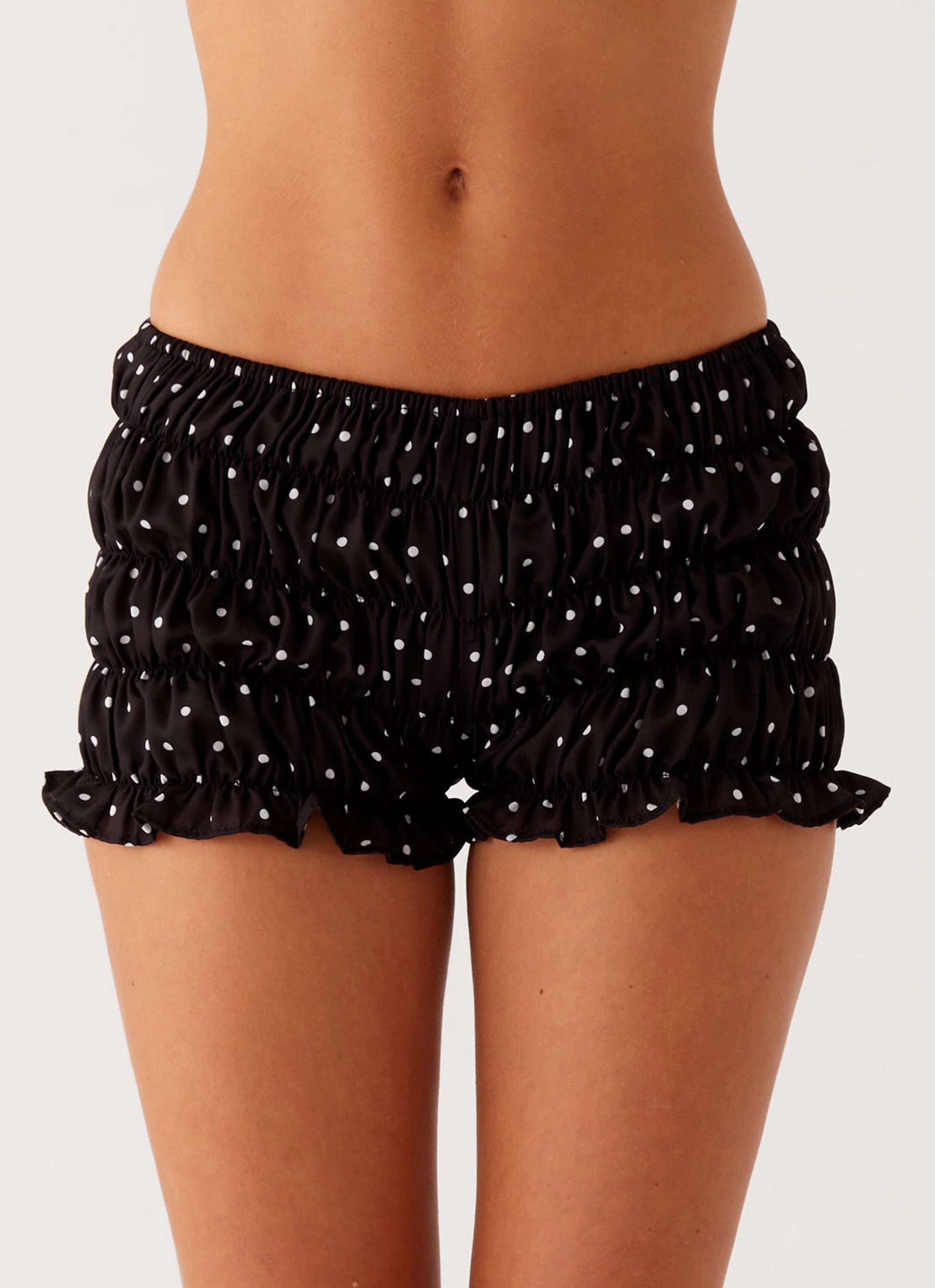 Christmas gift Minimal Design Girls Like Us Ruched Mini Shorts - Black Polka Dot