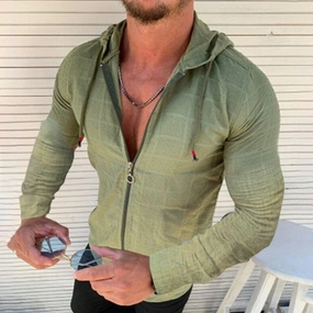 Sporty Style Casual Comfort West Louis? Fashion Plaid Hooded Zipper Shirt