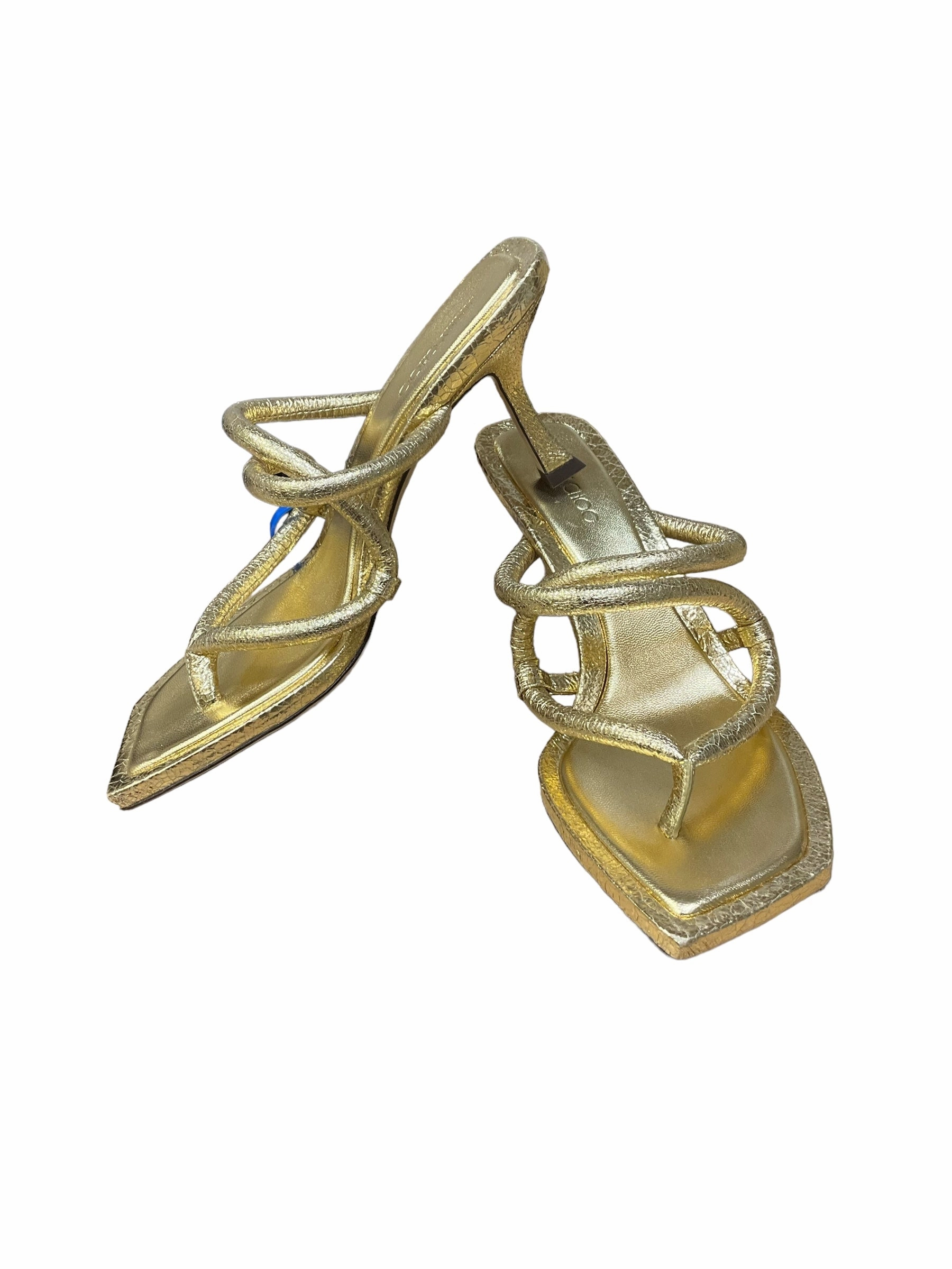 Premium Footwear Gold Shoes Heels Block Jimmy Choo, Size 7