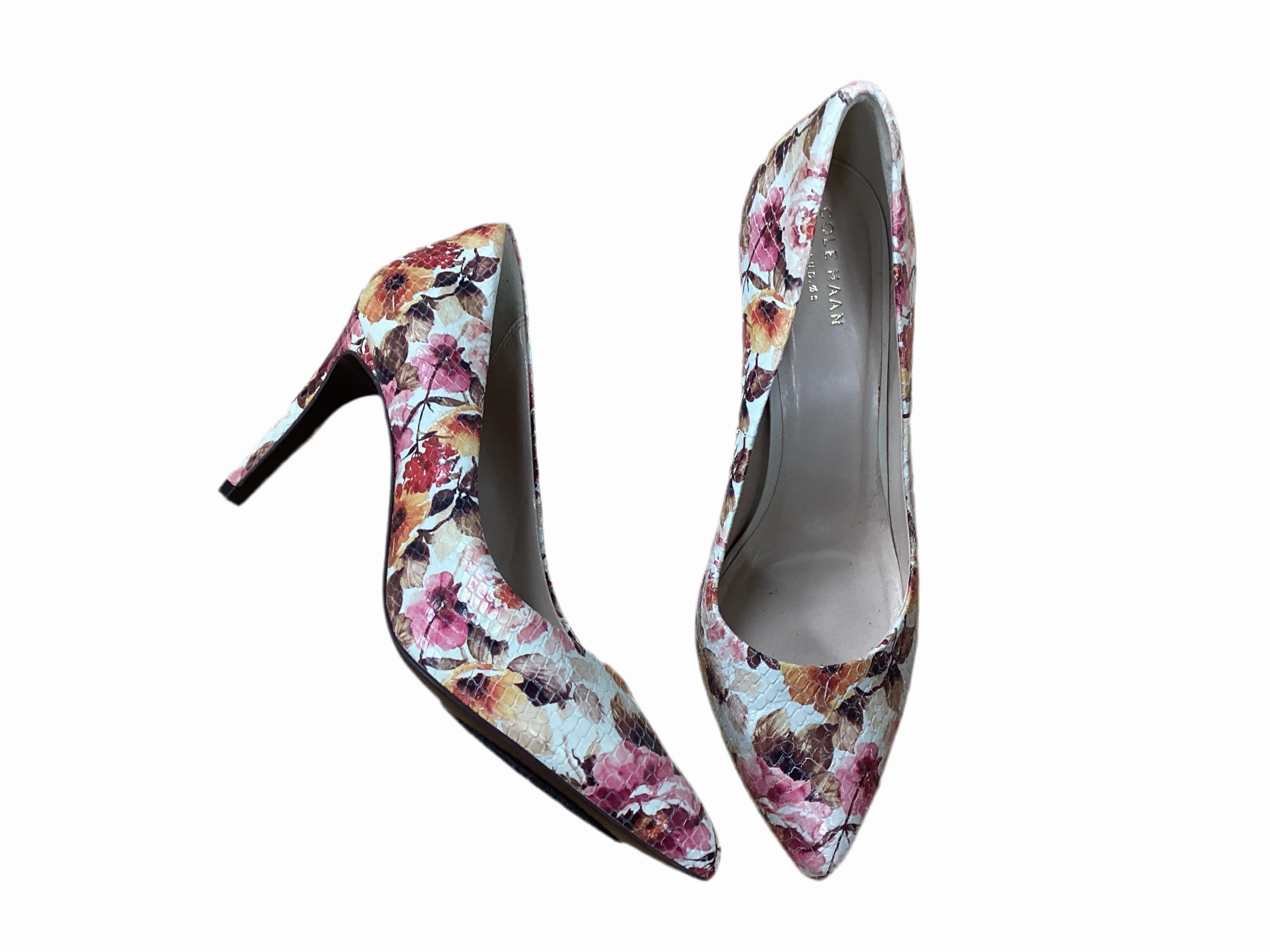 Bejeweled Heels Shoes Heels Stiletto By Cole-Haan In Floral Print, Size:8