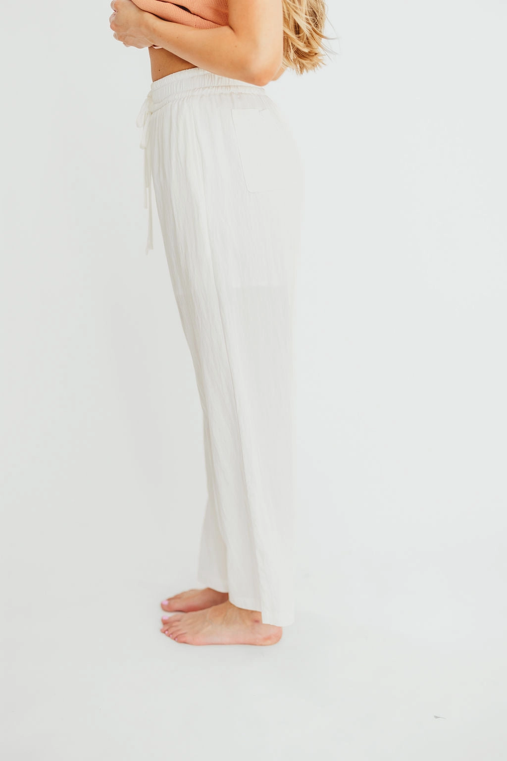 June Double Drawstring Detail Wide Leg Pants in White *Final-Sale* Durable Utility