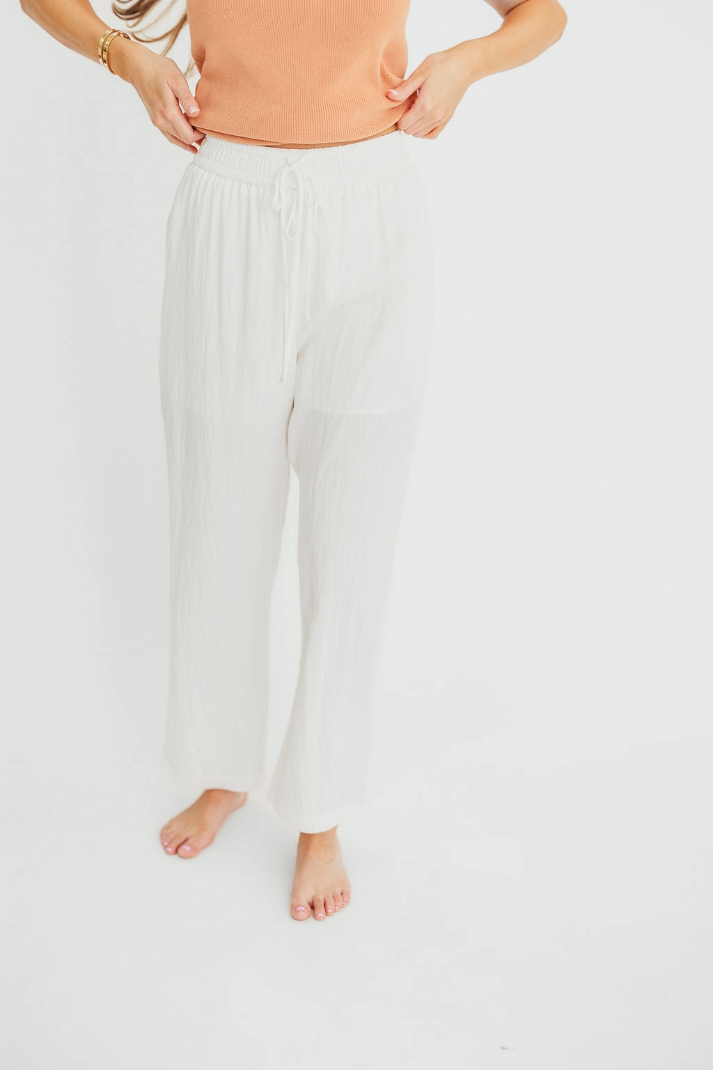 June Double Drawstring Detail Wide Leg Pants in White *Final-Sale* EcoFriendlyMaterial