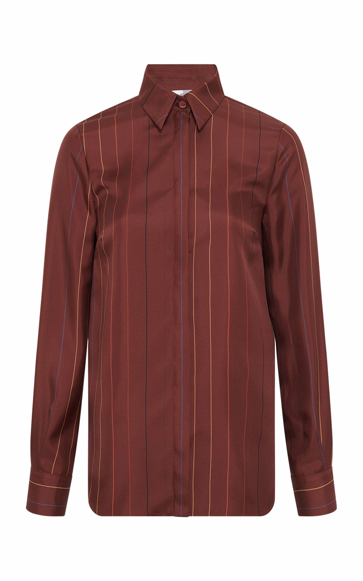 Custom Look Flawless Look Henri Blouse in Burnt Sienna Multi Pinstripe Silk Twill