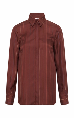 Custom Look Flawless Look Henri Blouse in Burnt Sienna Multi Pinstripe Silk Twill