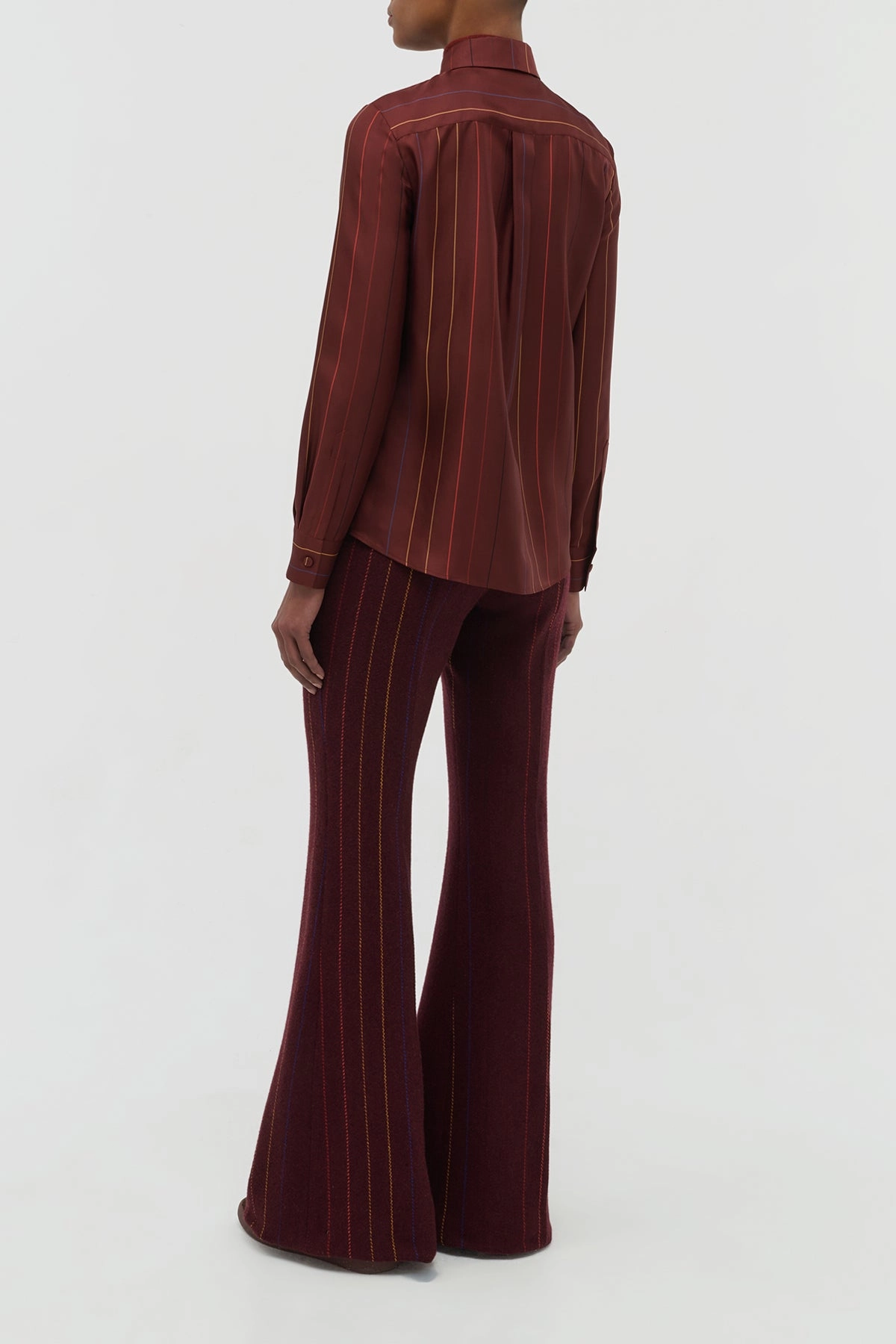 Henri Blouse in Burnt Sienna Multi Pinstripe Silk Twill Luxury Layering