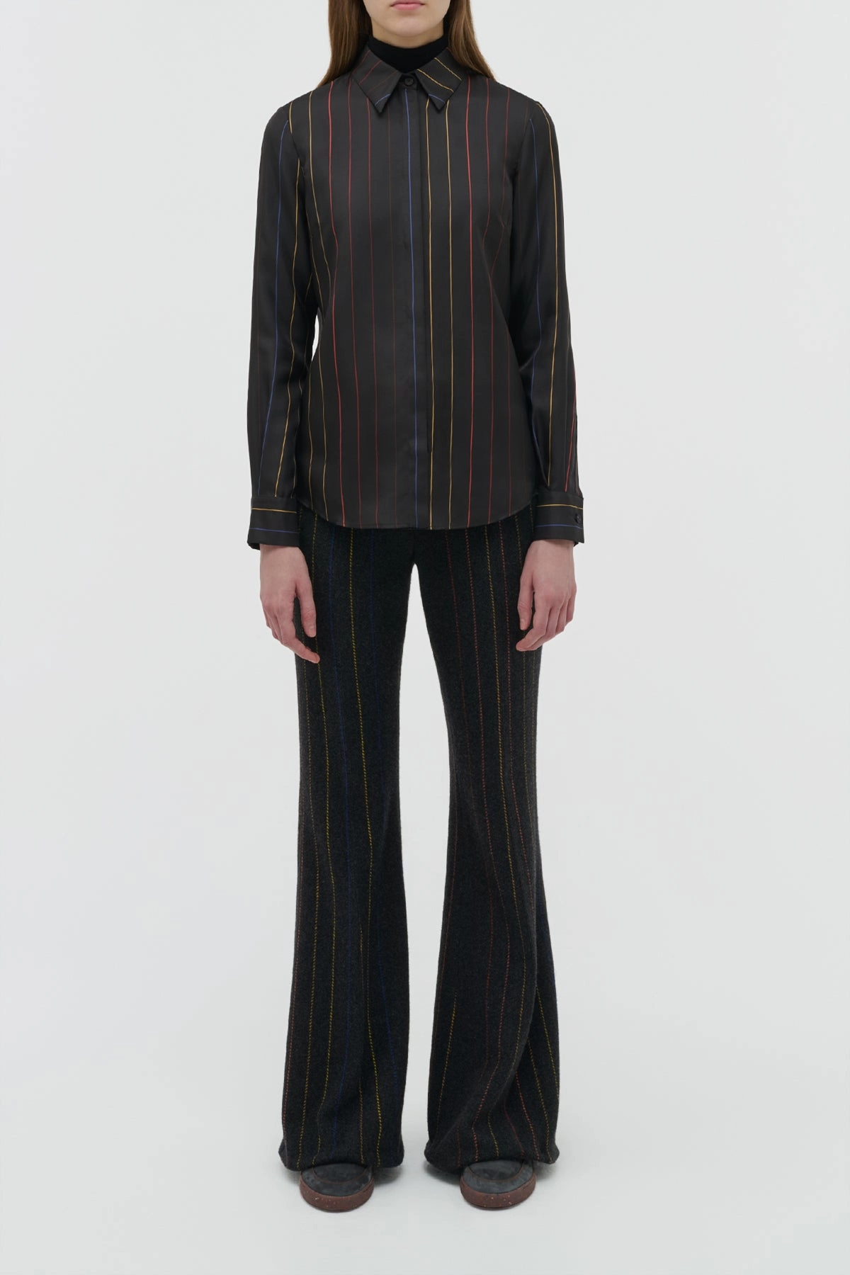 Henri Blouse in Charcoal Multi Pinstripe Silk Twill Refined Look Wear Classic Business Wear