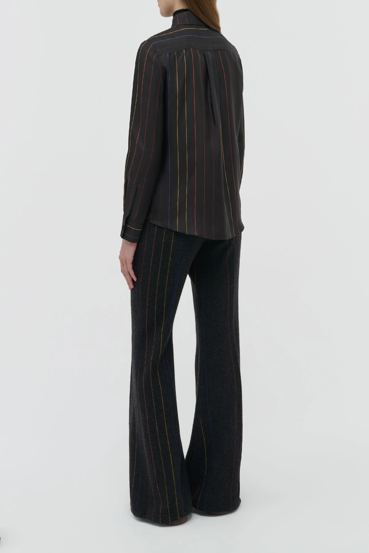 Henri Blouse in Charcoal Multi Pinstripe Silk Twill Timeless elegance