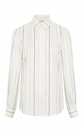 Henri Blouse in Ivory Multi Pinstripe Silk Twill Business Attire