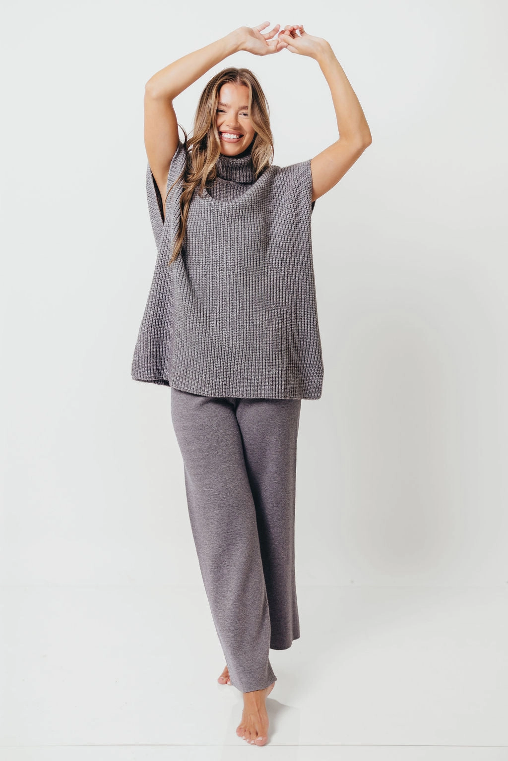 Hilaria Turtle Neck Sweater Top and Pants Set in Charcoal Travel Ready