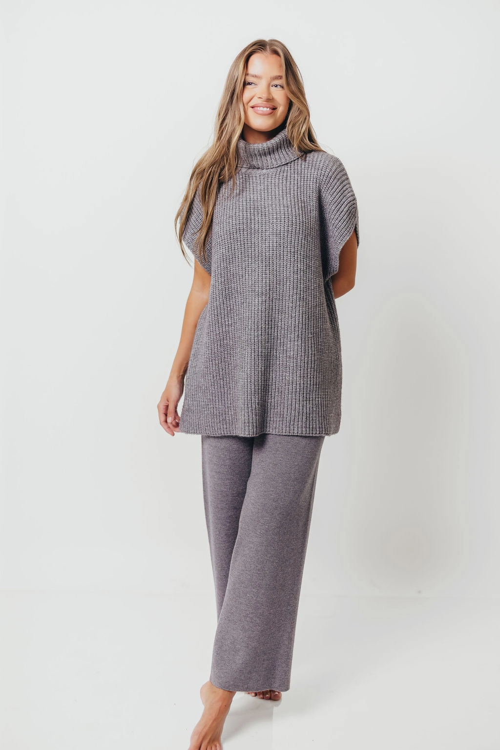 Minimal Design NonChafingLegs Hilaria Turtle Neck Sweater Top and Pants Set in Charcoal
