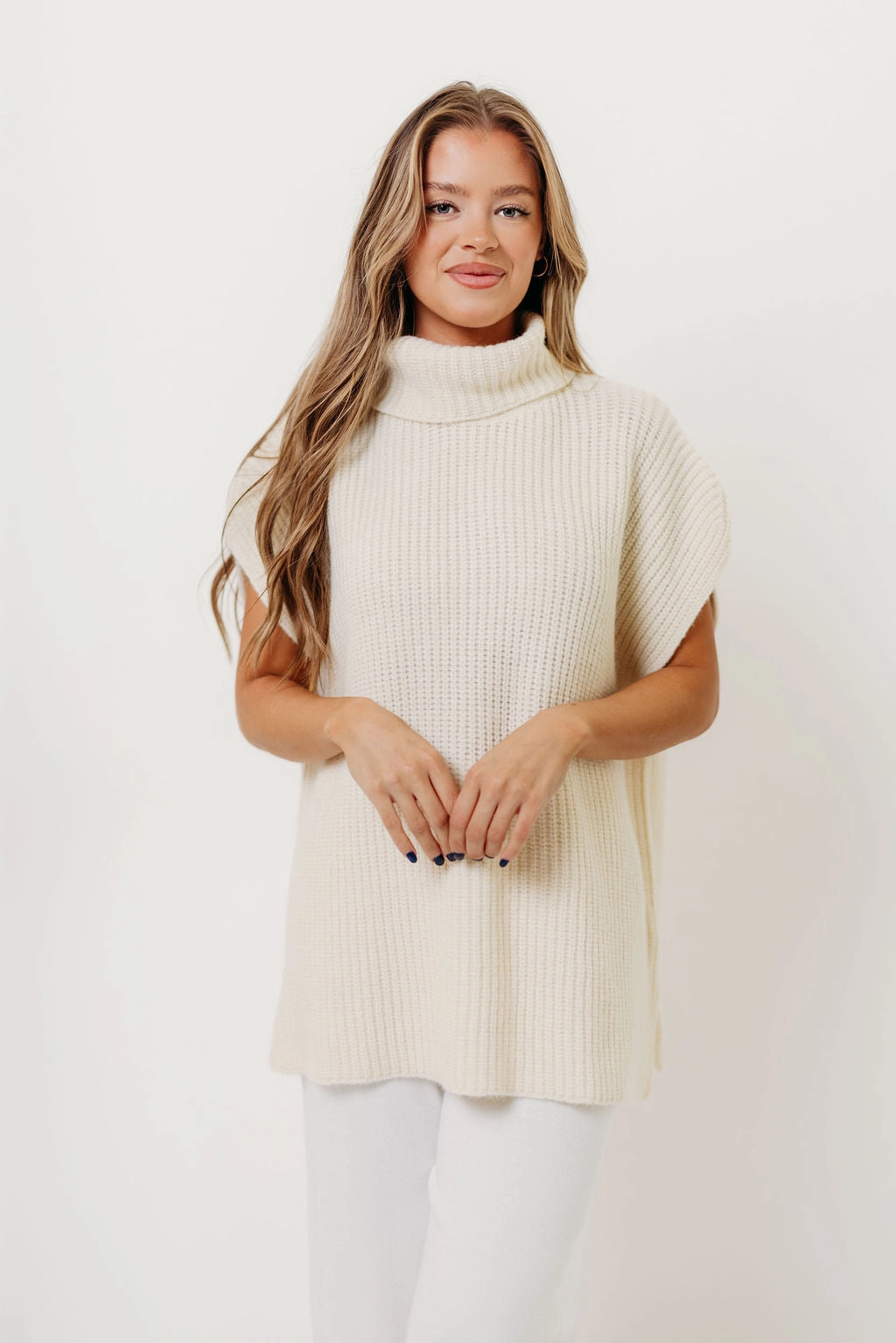 Hilaria Turtle Neck Sweater Top and Pants Set in Off White HighRiseWaist