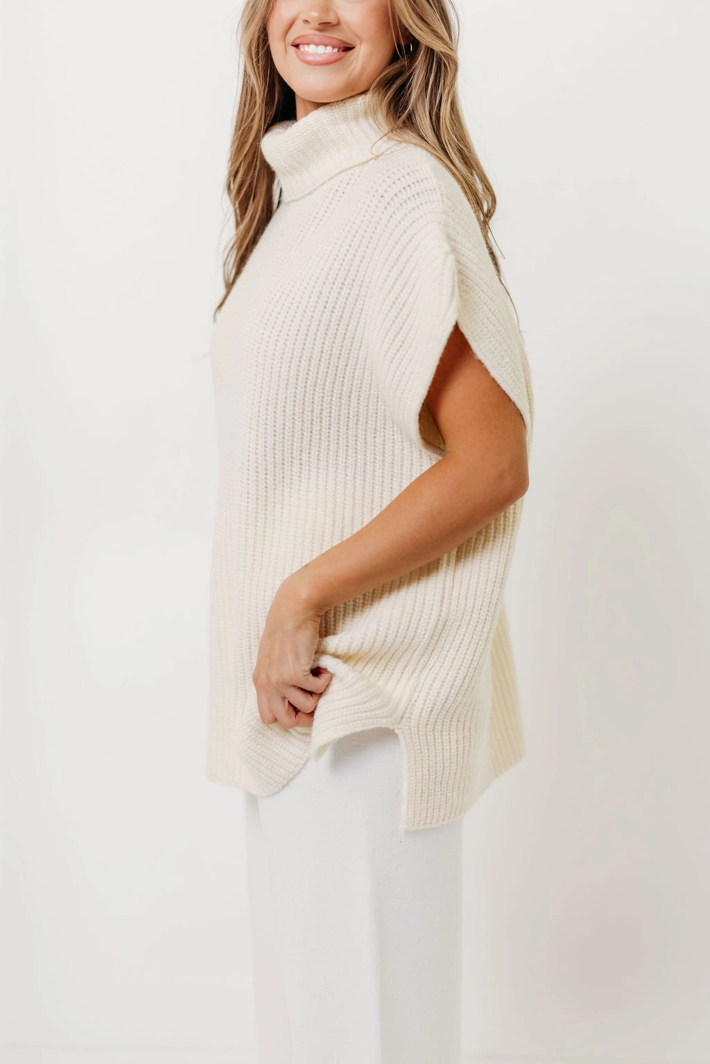 Hilaria Turtle Neck Sweater Top and Pants Set in Off White Sport Friendly Low Bulk Design