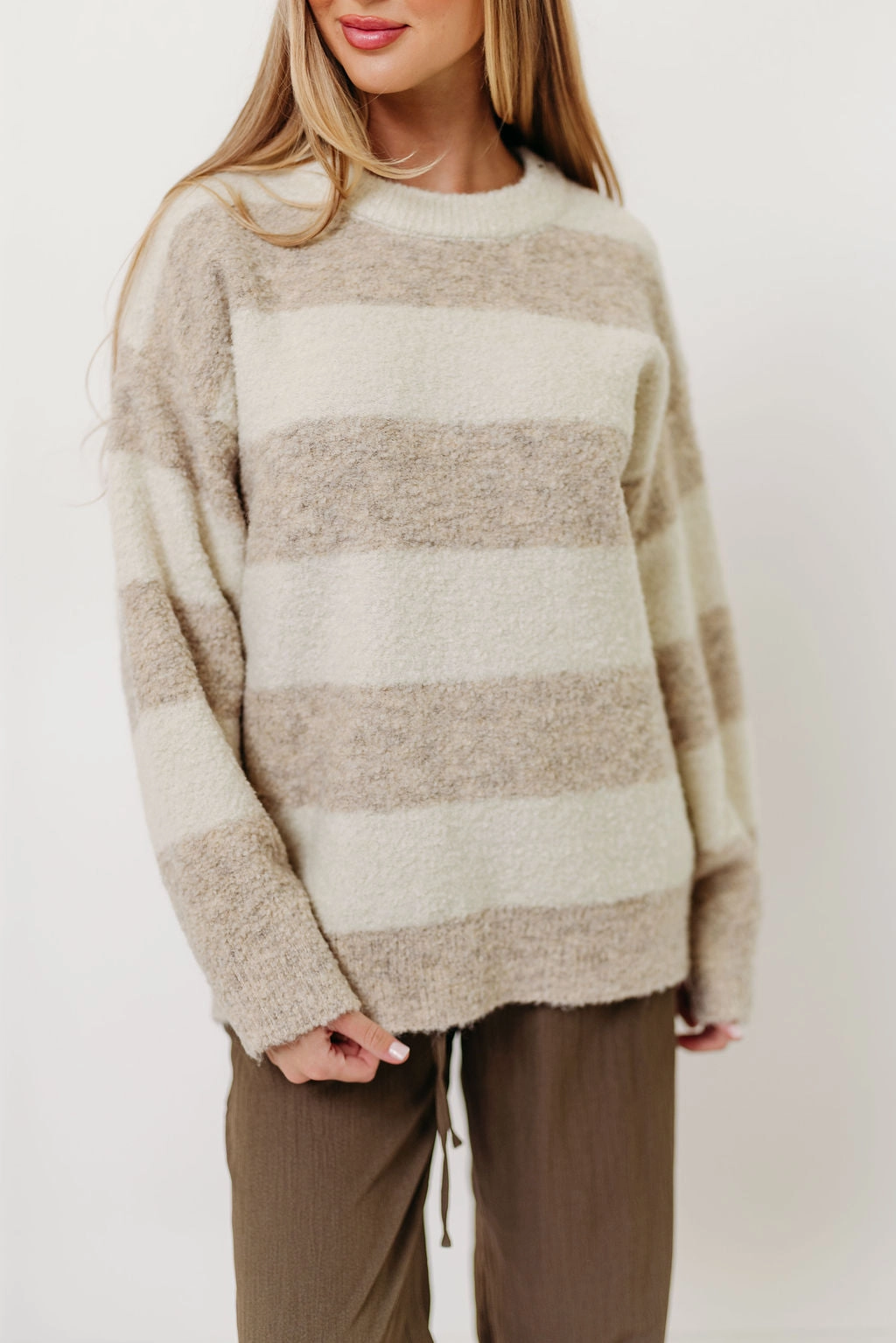 Hollis Textured Sweater in Cream Taupe Multi Panel Cut