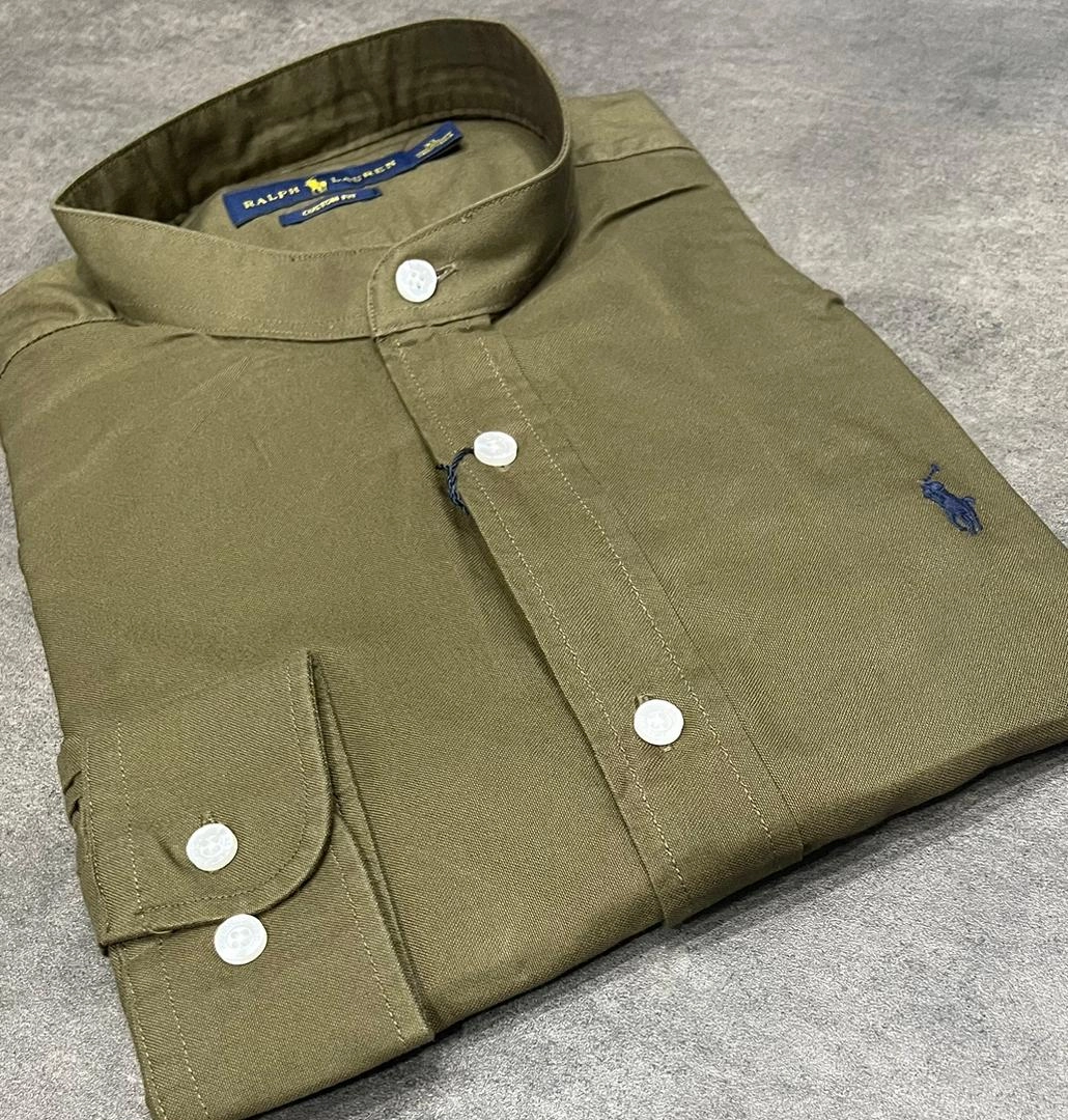 Comfortable Design networking event Polo Ralph Lauren Band Collar Oxford Army Green Long Sleeve Men Shirt