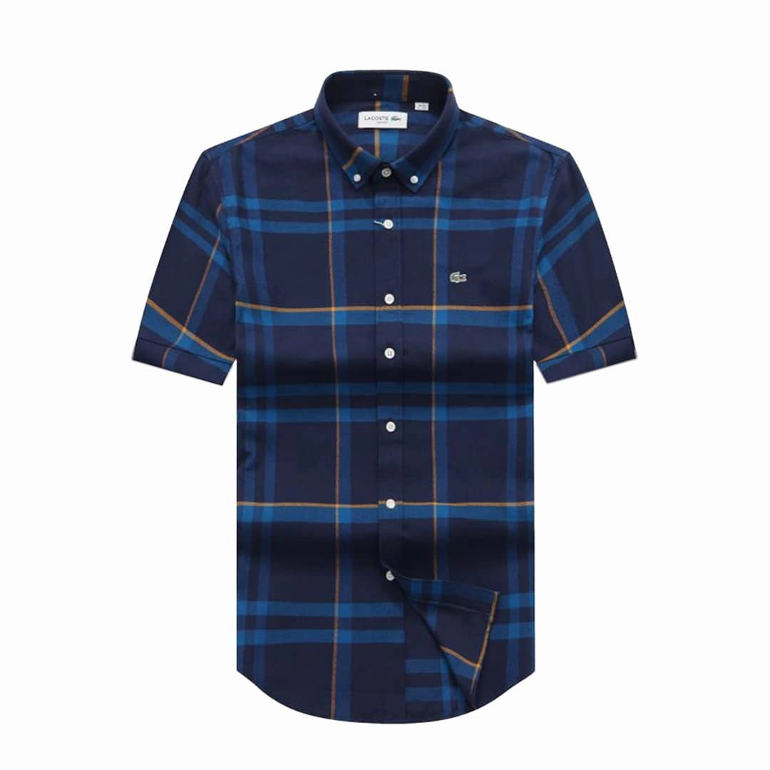 Layered Look Lacoste Mens Checked Short Sleeve Cotton Oxford Shirt