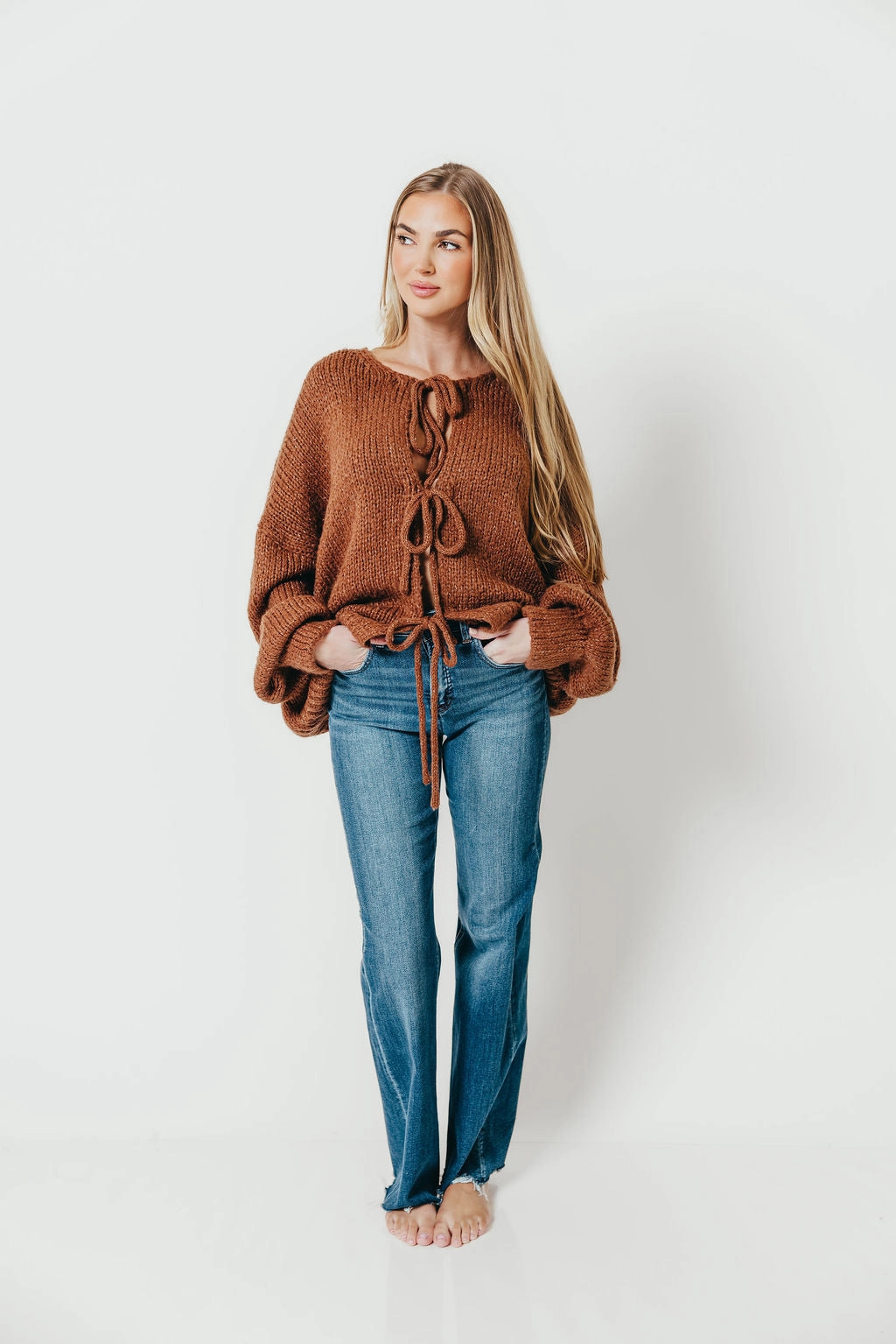 Janine Tie Front Cardigan in Brown Chic Tee FeatherlightConstruction